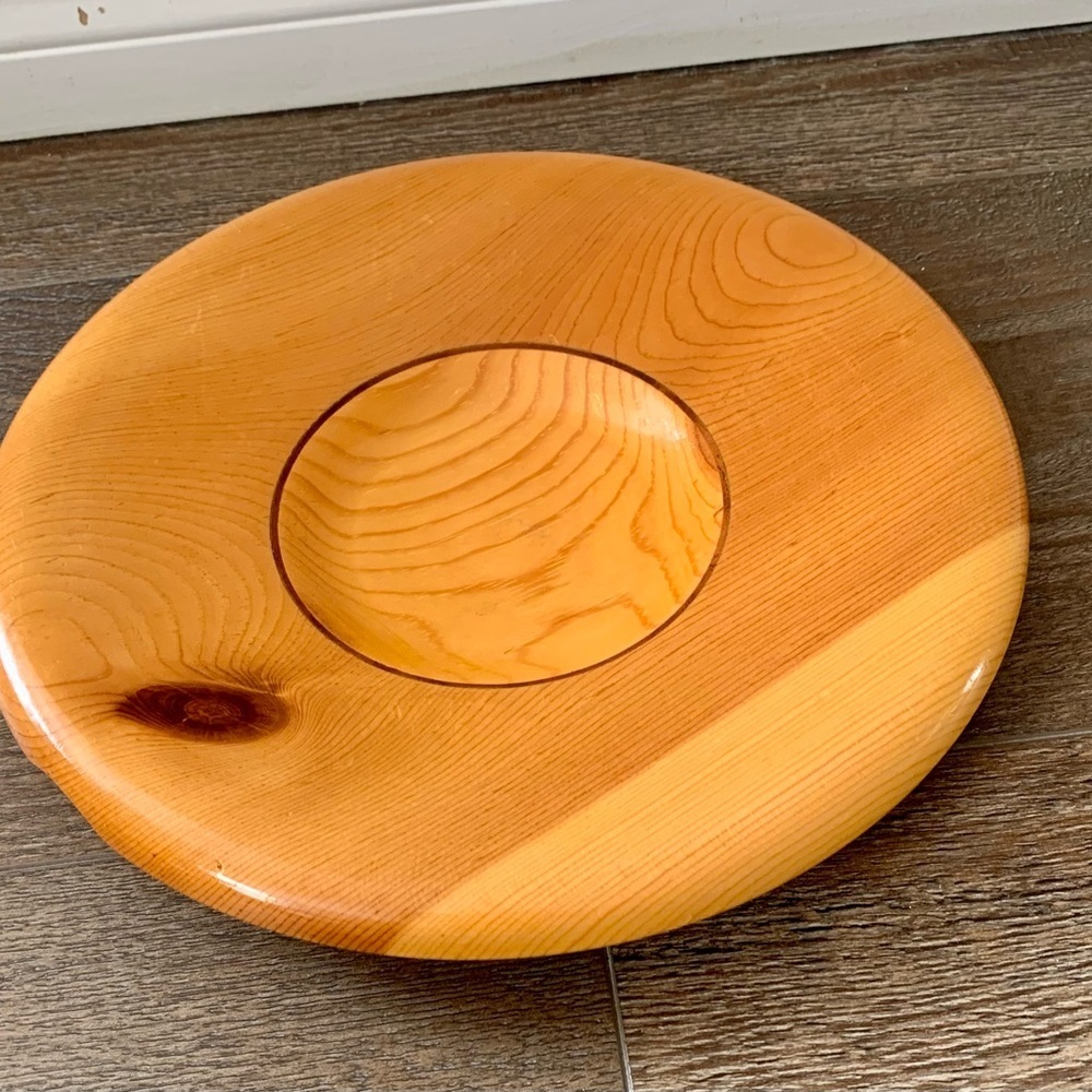 Vintage pine walnut wood mid century plate d 12 inch